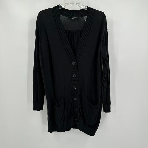 Norma Kamali Womens Long Line Caridgan Sweater Size 2X Black Classic Minimalist - Picture 1 of 8